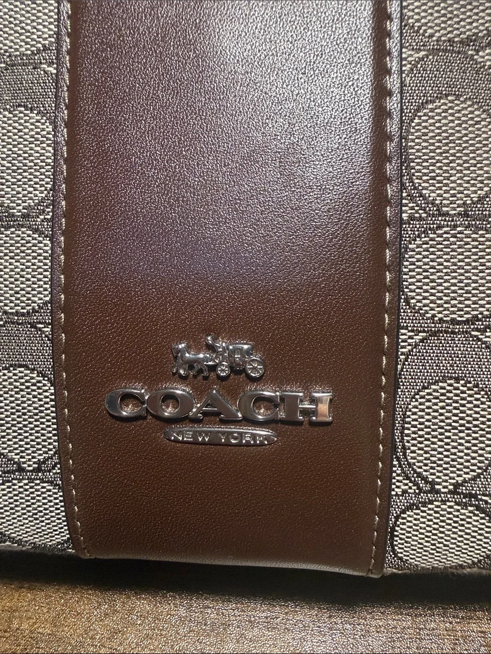 Coach Brown Signature Canvas Shoulder Hobo with Dark Brown Leather Trim